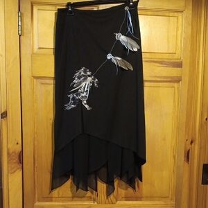 Blue and Black Embellished Asymmetrical Midi Skirt